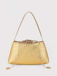 女士仿皮手拿包编织包云朵单肩包适合日常通勤和购物 - 金色 - 查看 1