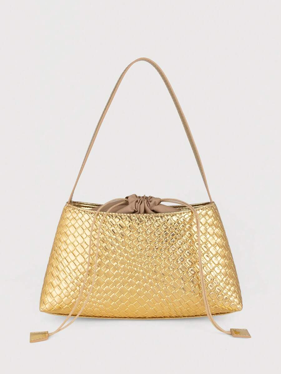 女士仿皮手拿包编织包云朵单肩包适合日常通勤和购物 - 金色 - 查看 1