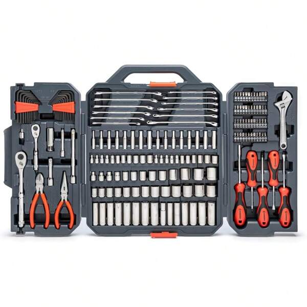 46 piezas Juego de herramientas de reparación automotriz profesional - Juego de herramientas de alta calidad para mantenimiento de automóviles, bicicletas y motocicletas - Compacto y portátil, solución todo en uno con llave de trinquete, juego de destornilladores