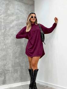 Women's Long Sleeve Lace Dress For Summer - 深紅色 - 查看 1