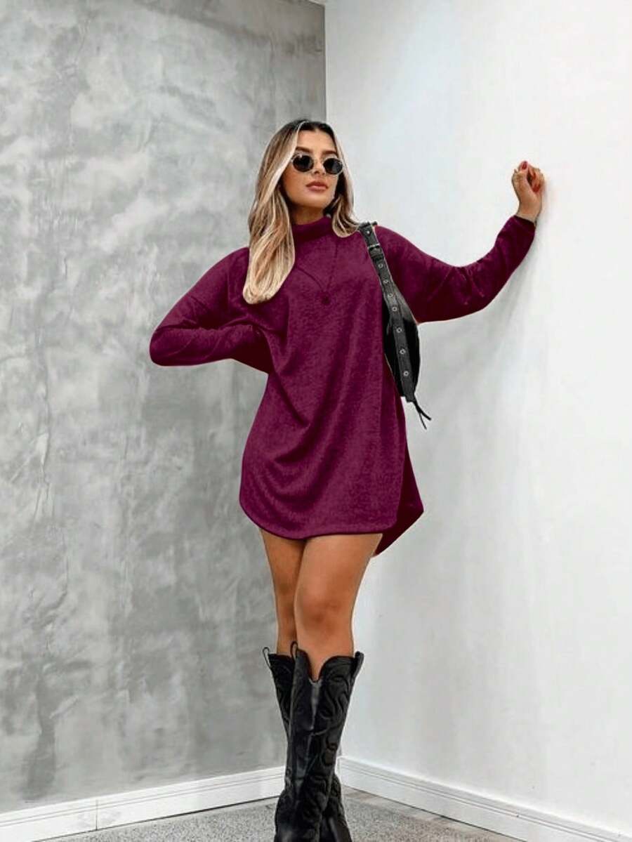 Women's Long Sleeve Lace Dress For Summer - 深紅色 - 查看 1