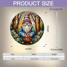 2D Flat, 1pc Easter Gnome Acrylic Suncatcher Wall Art Stained GlassStyle Decorative Plaque With Flowered Hat, Egg Basket & Whimsical Forest Scene, Pastel Hues & Polka Dots, 20.32cm X 20.32cm Home Office Decor, No Electricity Needed, Gnome Decor, Holiday Decoration, Polka Dot Accents, Artistic Craftsmanship, 2D Flat