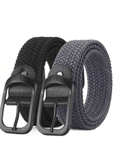 حزامان مرنان منسوجان، أحزمة قماشية قابلة للتعديل بدون ثقب للرجال والنساء، حزام خصر عصري متعدد الاستخدامات للطلاب في فصل الخريف والشتاء، اكسسوارات مناسبة للمراهقين والشباب والرجال للاستخدام اليومي والرياضي والخارجي والعطلات والتخرج والأعياد