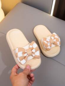 1双夏季新款蝴蝶结软底儿童女童幼儿家居拖鞋，旅行必备，儿童拖鞋 - 米色 - 查看 2
