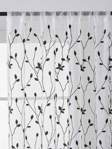 1pc Embroidered Sheer Curtains, Floral Leaf Pattern, Rod Pocket, UV Protection, Breathable, Transparent, Polyester, Rod Pocket, No Lining, For Living Room, Bedroom, Dining Room - Black - View 6