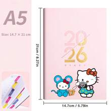 Sanrio دفتر تخطيط يومي ل- هالو كيتي سانريو لعام 2026، دفتر يومي لمدة 365 يوم، دفتر إدارة الوقت باللغة الإنجليزية، لوازم مدرسية، عودة إلى المدرسة، مناسب كلوازم مدرسية للطلاب العائدين وكهدايا للطلاب.