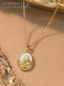 KKCOLA 1pc Fashionable Floral Pendant Necklace, Jewelry Accessory For Daily Wear
