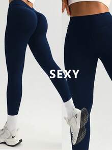 1 buah Baju Olahraga Seksi Ukuran Plus, Pinggang V, Tanpa Punggung, Minimalis, Mengangkat Bokong, Lari, Stabil, Kasual, Kelas Atas, Dasar, Melangsingkan, Memanjangkan Kaki, Musim Gugur - Navy Blue - View 4