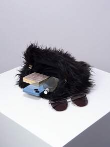 秋季手提包、高端手拿包、新娘派对包、舞会礼服包、毛绒手提包、舞会礼服配饰、节日派对、优雅女士包、婚礼用品 - 黑色 - 查看 6