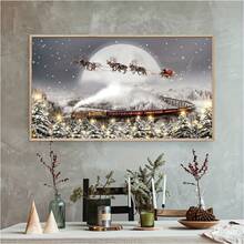1 Pc Canvas Painting,Winter Wonderland Canvas Printed Poster - Steam Train, Santa Claus And Reindeer: The Perfect Choice For Christmas, New Year, Valentine's Day And Easter Decorations. Wall Art, St. Paul's Day, Canvas Printed, Perfect For Room Decoration , Wooden Framed Art,High Quality ,Thickness 2.25cm/1inch  Wall Art Prints Poster Direct Hanging Decor For Home Gifts,Living Room, Bathroom, Bedroom, Kitchen,Bar,Office - 白色 - 查看 3