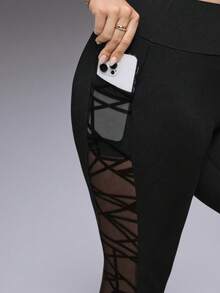 1 szt. Damskie legginsy sportowe, modelujące sylwetkę, z wysokim stanem, z siateczki patchworkowej, oddychające, wielofunkcyjne, odpowiednie do jazdy na rowerze i aktywności na świeżym powietrzu