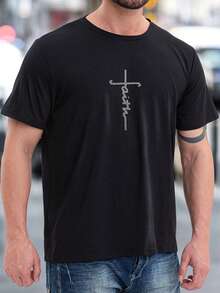 Men's Rhinestone Embellished Round Neck Short Sleeve T-Shirt, Simple And Fashion Style For Summer - Black - View 2