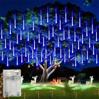 LED Meteor Shower Lights, Battery Powered Hanging Decorative Lights Suitable For Christmas, Halloween, Yard, Garden, Street, Holiday Party, Wedding Decoration