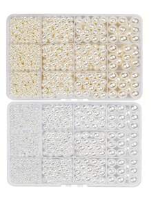 1 Box Of Fashionable Round Beads, 4/6/8/10mm ABS Imitation Pearls, DIY Handmade Production Kit Bracelet Pearl String Necklace Jewelry Production Process Decoration