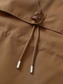 女士加厚保暖内衬派克大衣，冬季保暖外套，可调节腰绳连帽拉链夹克，带2个口袋（其中2个为假口袋），滑雪服