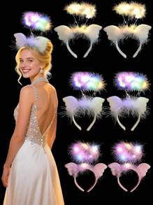 各种发光头带，仙女照片闪光头带灯，适合黑暗中发光的霓虹狂欢派对，适合女性、成人、生日、万圣节、圣诞节礼物、派对用品 - 天使髮箍 - 查看 4