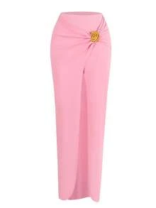 Bộ bikini 3 món màu trơn, đồ bơi buộc dây cổ gợi cảm, đồ bơi xếp nếp dễ thương, bộ bikini phong cách retro cho kỳ nghỉ hè 2025 trên bãi biển, màu hồng. - Hồng - Xem 7