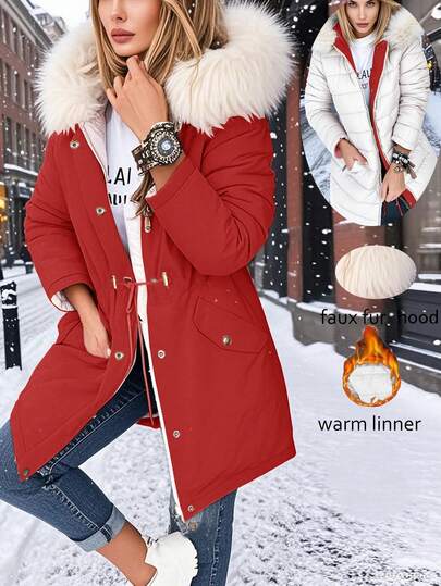 Women's Reversible Long Sleeve Jacket With Fur Collar, Autumn/Winter