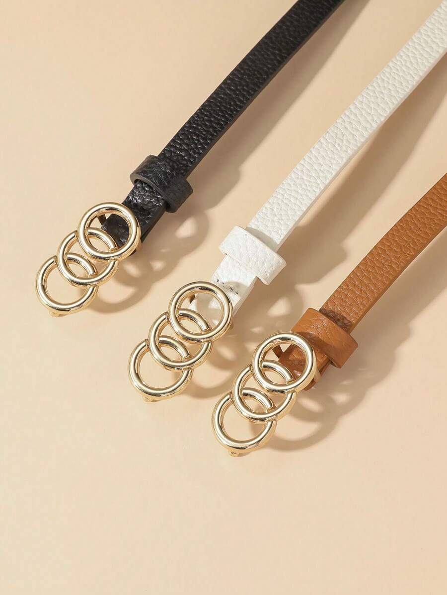3pcs Women's Simple Triple Ring Buckle Decorative Belt, Suitable For Sweaters, Coats, Dresses, Jeans, Trousers, Daily Use Fall, Autumn, Halloween