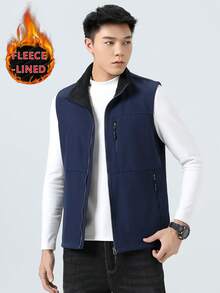 Gilet termico senza maniche da uomo, stile cardigan con collo alto, adatto per alpinismo, viaggi, sport casual, pesca in autunno/inverno - Blu reale - Visualizzare 1