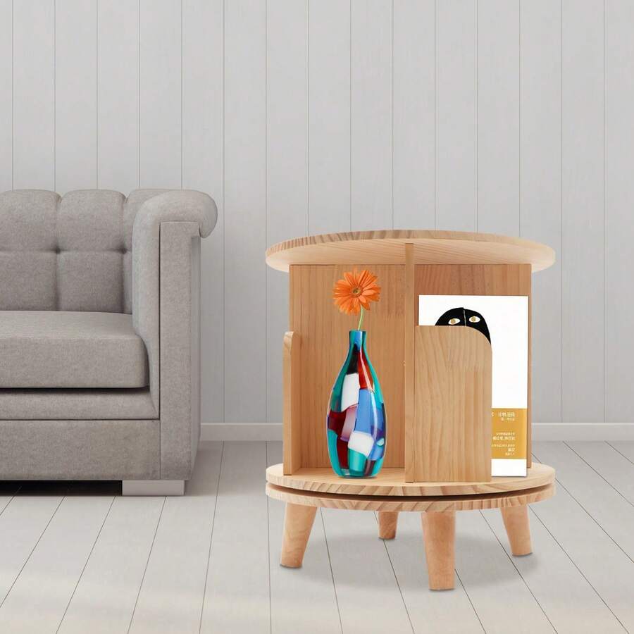 YUNRUX Book Organizer Bookcase Bookcase Standing Shelf Mini Wooden Side Table Rotatable 4 Compartments - Ginger - View 1