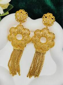 1 Pair Women's Leaf & Corn Hollow Out Dangle Earrings, Gold-Plated, Fashion Jewelry Gift For Wedding, Party, Date Outfit, Europe, Middle East, Dubai, Africa