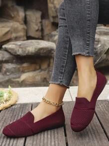Women's Knitted Flat Mesh Sneakers, Round Toe Casual Slip-On Shoes, Comfortable Mother Shoes For Daily Walking