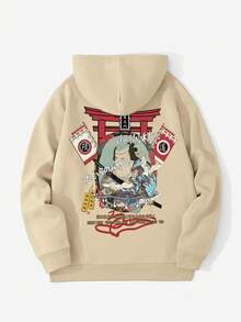 Men's Loose Fit Hoodie With Japanese Ukiyo-E Samurai Print, Autumn/Winter