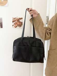 Korean Style New Pillow Handbag, Retro Shoulder Bag, Large Capacity Tote Bag For Work Commute, No Pendant Included, Pendant Is For Styling Only - Black - View 6