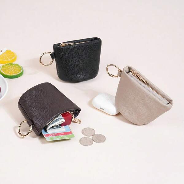 Porte-monnaie de mode en cuir PU avec design à fermeture éclair, portefeuille mini multifonction portable pour femmes