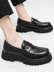 New Men's Formal Slip-On Loafers, Thick Sole Business Casual Shoes, Round Toe High-End British Style Dress Shoes For Men, Increase Height Old Money Chic Autumn