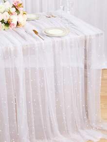 1 pieza de tela de tul con perlas, decoración de velo de boda, decoración colgante de pared para fiesta de boda, decoración de mantel