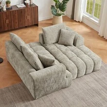 YOGLAD L-Shaped Sectional Sofa With Chaise, Boneless Sofa With Modern Minimalist Design, Chenille Fabric Luxury Modular Sofa Couch For Living Room, No Assembly Required, Convertible Sleeper Sofa Bed, Plush Sponge & Pocket Spring Support, Soft Cloud Couch, Apartment Furniture, Khaki - Khaki (Right Facing Chaise) - 查看 4