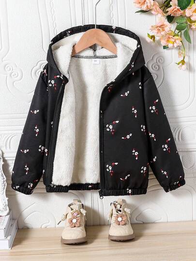 Chaqueta con capucha cálida con estampado floral para niñas