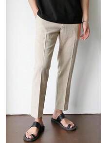 Linen Pants Men Slim Fit Elastic Waistband Lightweight Summer Beach Fashion Casual Pant-20256688 - Light Khaki - 查看 2