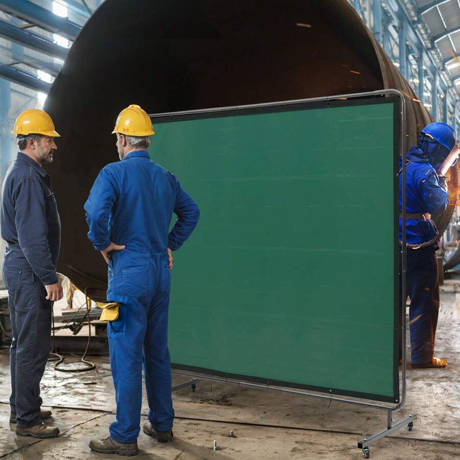 Welding Screen With Frame 6' X 8' Welding Curtain Screen On 4 Wheels Green - Green - View 1