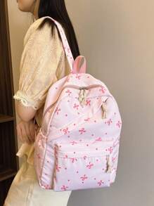 1个可爱学院风双肩包，蝴蝶结设计，带笔记本电脑隔层和可调节肩带，休闲轻便旅行包，适合女孩/青少年/学生/毕业生，是日常使用、外出、旅行、上学和返校的理想之选。 - 粉色 - 查看 6