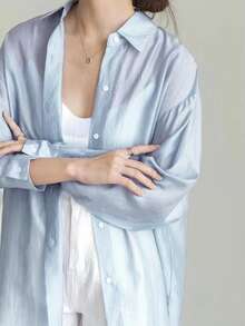 女式夏季长袖透明系带露背衬衫