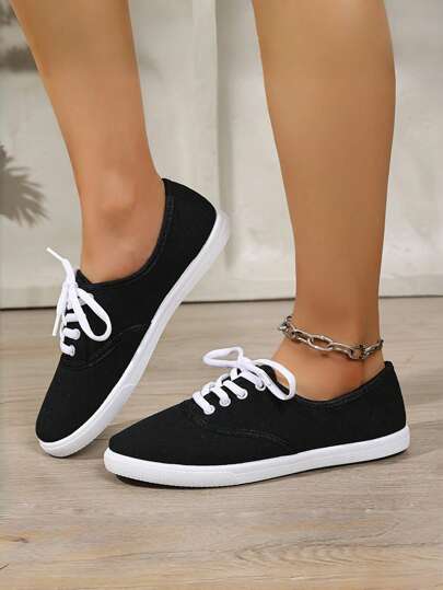 Comfortable Women's Canvas Lace-Up Shoes - Soft Breathable Casual Sneakers For Walking & Running