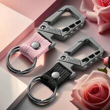 Llavero de metal resistente, clip de mosquetón, abridor de botellas, anillo de muñeca, llavero de coche unisex para hombres y mujeres - Negro + rosa - Ver 6