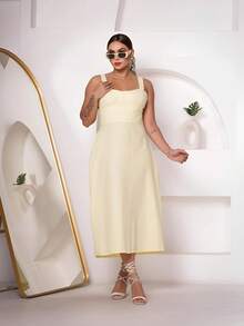 Conjunto Feminino Linho 2 Peças Saia E Blusa Premium  Simples    elegante  Casual    Botões na frente  Bolso    Escritório - Amarelo - Visão 3