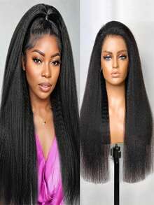 Kinky Straight Wig Human Hair 13x4 Hd Transparent Lace Front Wigs Human Hair Pre Plucked With Baby Hair Yaki Straight Frontal Wigs For Women 200 Density Human Hair Wig Glueless Brazilian Virgin 40 Inch - Natural Black - Xem 9