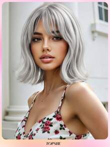 Peruci drăguțe și jucăușe, gri, scurt și creț, bob, rezistente la căldură, de 25 cm, cu breton, pentru femei, potrivite pentru începători, pentru zilnic, naveta, întâlniri, fotografierea