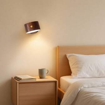 1pc Minimalist Wooden Wall Light, Magnetic Touch Switch, Suitable For Bedside