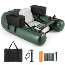 Lifezeal Inflatable Fishing Float Tube With Fish Ruler Angling Base 2 Storage Pockets Pump - Green - View 1