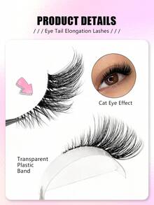 Asiteo 7对半条假睫毛，透明睫毛梗带猫眼尾延长设计，自然精致的仿貂毛睫毛，蓬松柔软，打造自然妆容