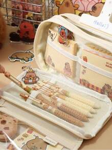 7 件/套水豚铅笔盒套装，包括铅笔盒和玩偶、5 张贴纸、可爱水豚铅笔盒、多层水豚铅笔盒、带水豚胸针的水豚袋，用于整理学校用品、钢笔、尺子、女孩铅笔盒、儿童铅笔盒（5 张随机贴纸）