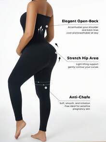 1pc Maternity Jumpsuit For Woman, Workout Romper Ribbed Stretch One Piece Short Jumpsuits Yoga Sleeveless Outfits