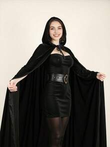 Black Witch Velvet Halloween Hooded Cape King Robe Outfit Renaissance Medieval Costume