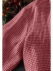 Áo khoác cardigan dáng rộng, thanh lịch, chất liệu vải dệt kẻ caro, thích hợp cho bữa ăn trưa, mặc hàng ngày, tiệc trà, mọi mùa, kỳ nghỉ xuân, màu đỏ. - Đỏ - Xem 3